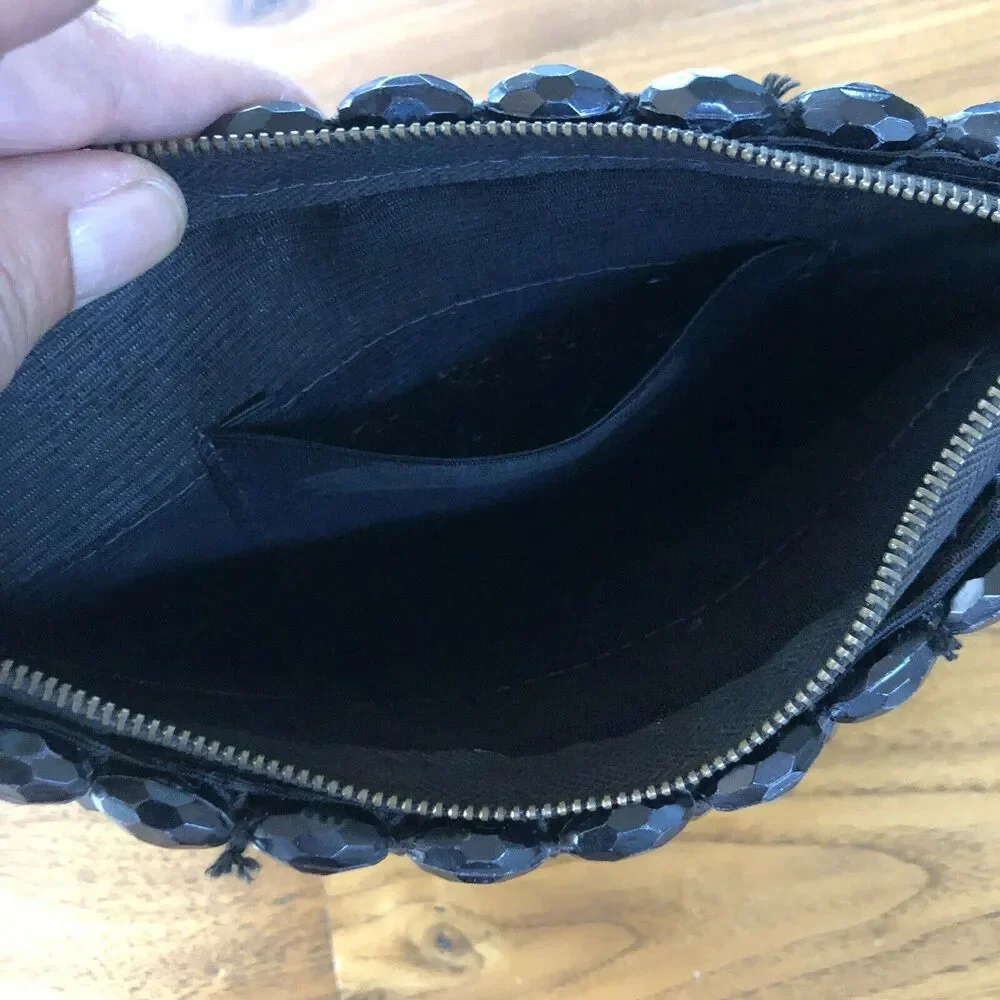 Vintage Black Beaded Clutch Purse 9 x 6.5 x 1